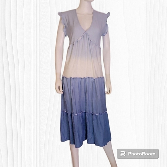 SPEECHLESS Blue Ombre Colorblock Ruffle Tiered Midi Peasant Festival Dress - Picture 1 of 9